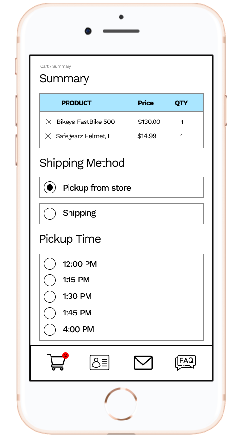 Select Pickup Time Page